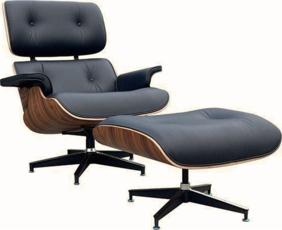 Meubilair Lounge Chair + Hocker XL Vintage Antraciet Suede Leer Fauteuil Palissander Stoel Relaxfauteuil Set