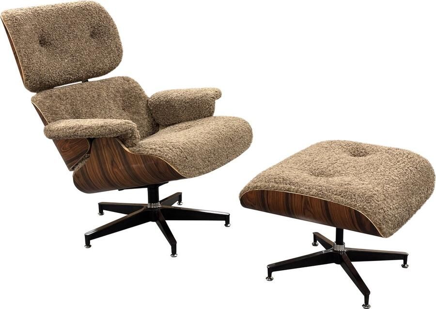 Meubilair Lounge Chair XL + Hocker Teddy stof Bruin Palissander Relaxfauteuil Loungestoel Fauteuil