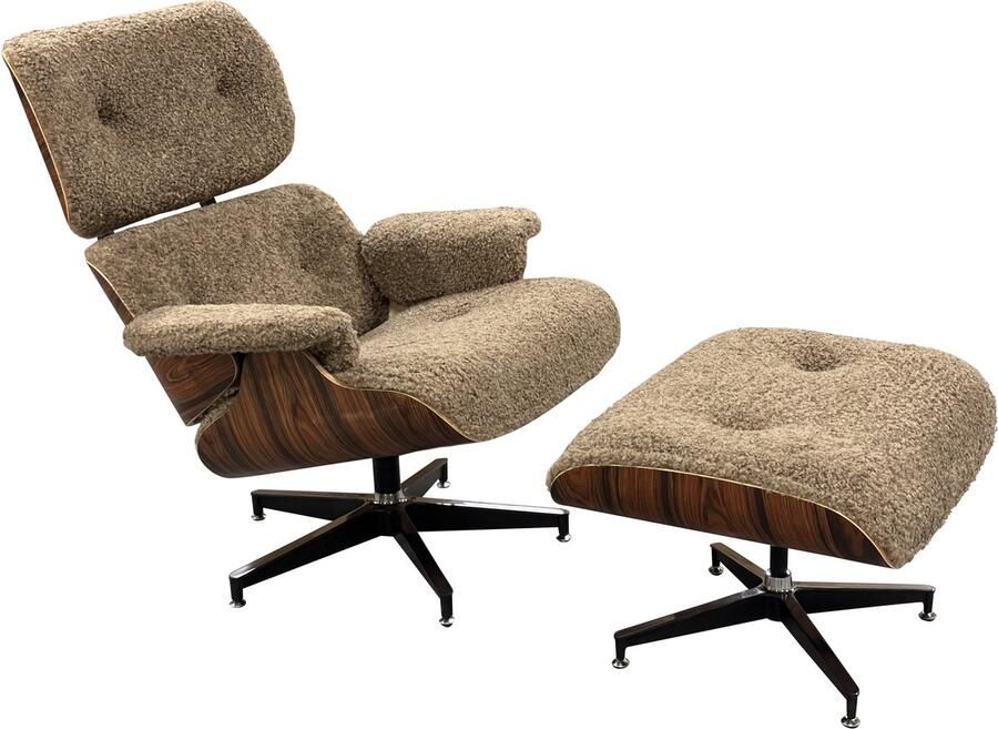 Meubilair Lounge Chair XL + Hocker Teddy stof Bruin Palissander Relaxfauteuil Loungestoel Fauteuil