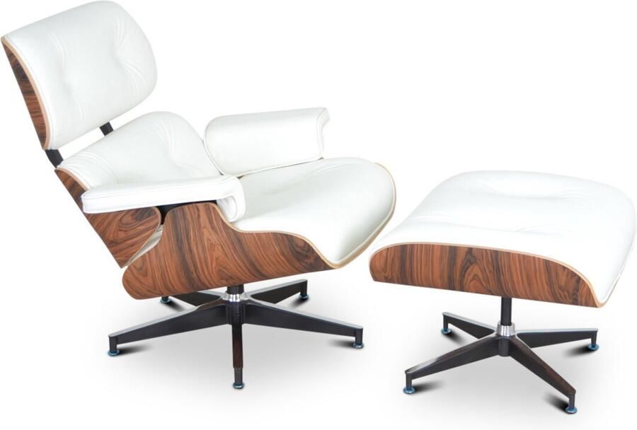 Meubilair Lounge Chair XL + Hocker Wit Fauteuil Loungestoel Leer Relaxfauteuil
