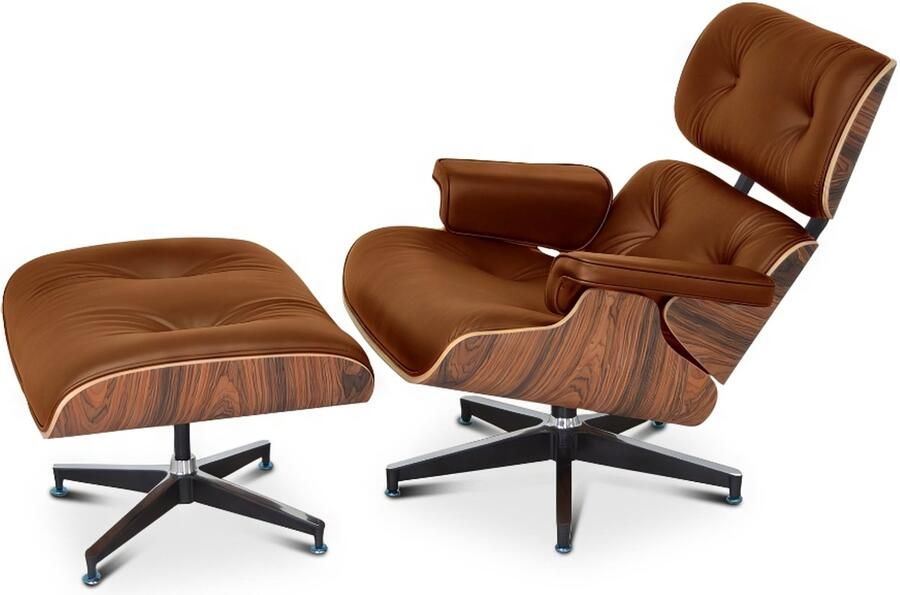 Meubilair Lounge Stoel + Ottoman Bruin Cognac Leer Palissander Lounge Chair Fauteuil Relaxfauteuil