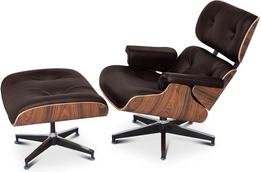 Meubilair Lounge Stoel + Ottoman Donker Bruin Leer Palissander Lounge Chair Fauteuil Relaxfauteuil