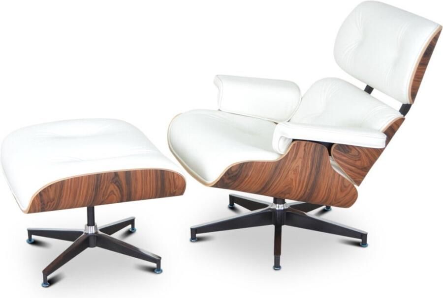 Meubilair Lounge Stoel + Ottoman Wit Leer Palissander Lounge Chair Fauteuil Relaxfauteuil