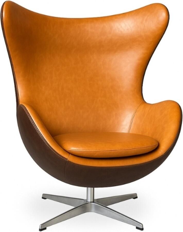 Meubilair Oval Chair Bruin Twee kleurig Leer Fauteuil Lounge Chair Stoel Zetel