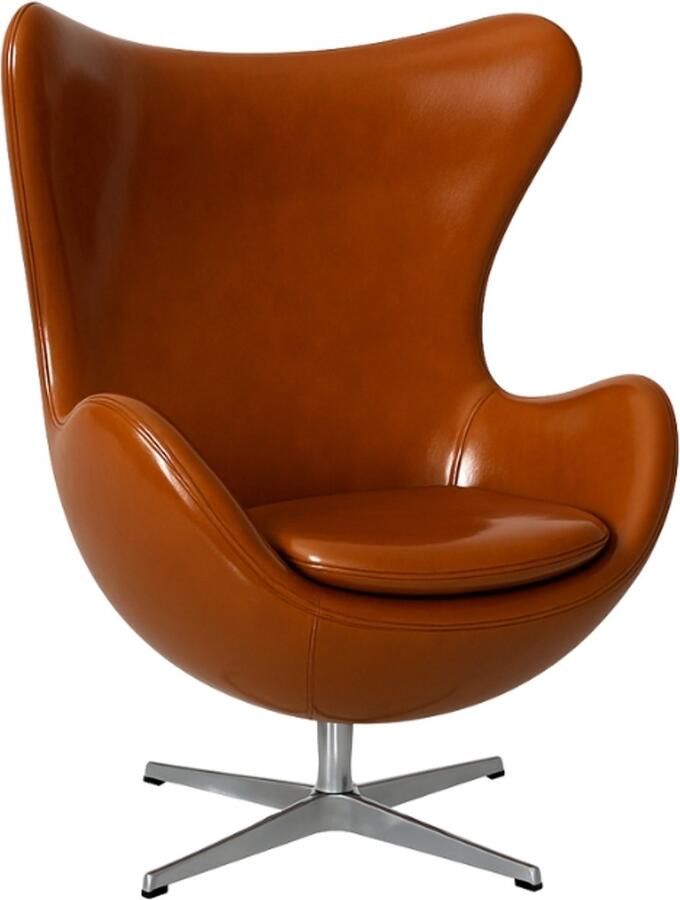 Meubilair Oval Chair Cognac Bruin Leer Fauteuil Lounge Chair Stoel Zetel