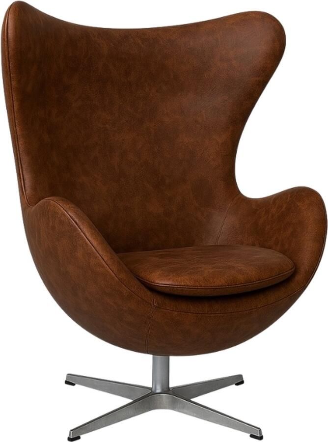 Meubilair Oval Chair Vintage Bruin Leer Fauteuil Lounge Chair Stoel Zetel Draaifauteuil