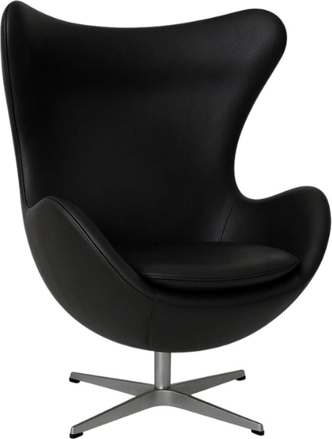 Meubilair Oval Chair Zwart Leer Fauteuil Lounge Chair Stoel Zetel Draaifauteuil