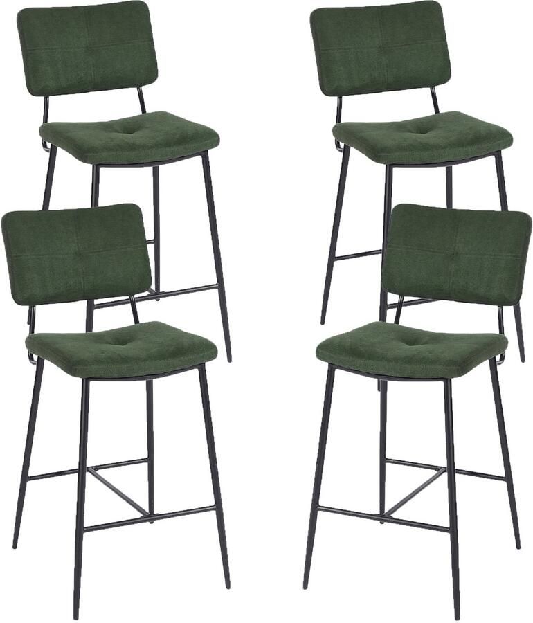 MEUBLE COSY Barstoel Set van 4 Donkergroen Kruk met rugleuning＆stabiel stalen frame Microfiber Stof Wit Moderne Look