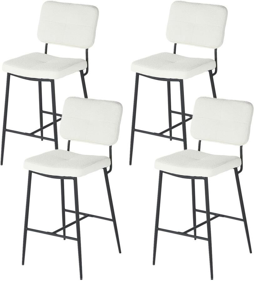 MEUBLE COSY Barstoel Set van 4 Messina Beige Kruk met rugleuning＆stabiel stalen frame Microfiber Stof Wit Moderne Look