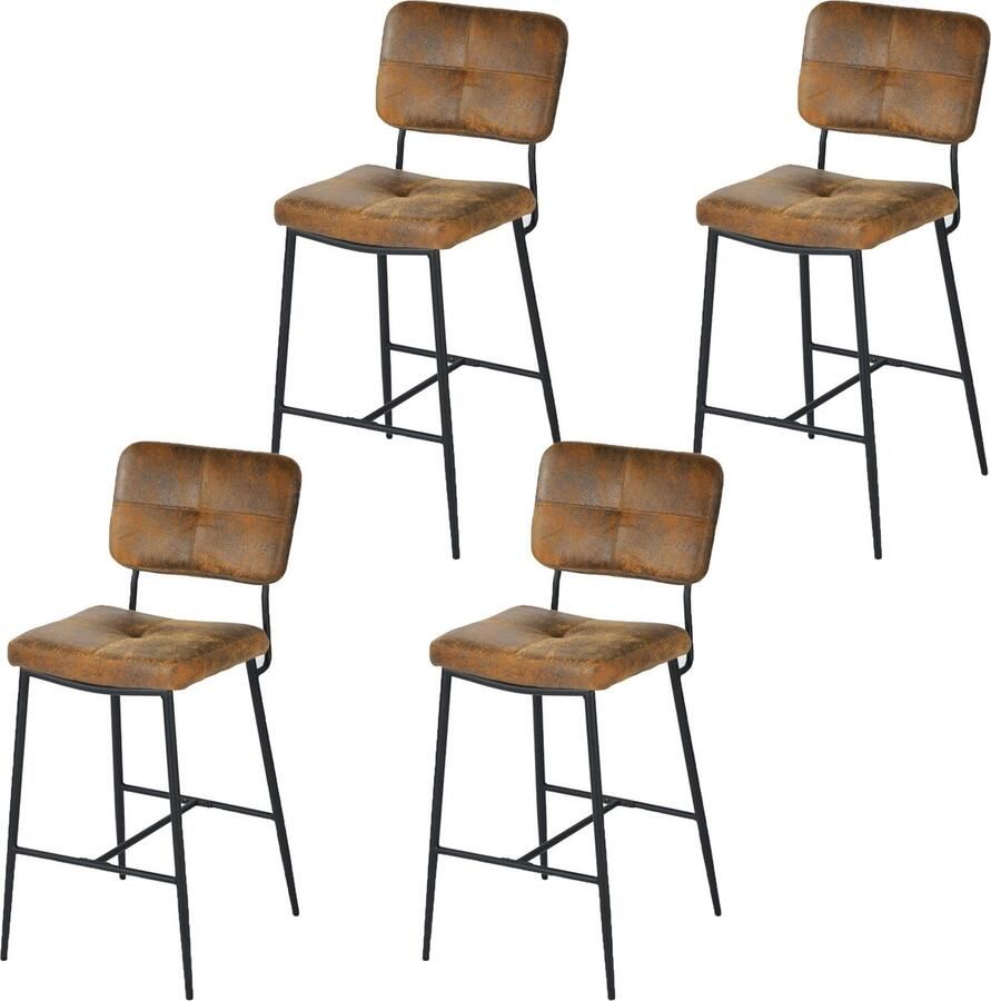 MEUBLE COSY Barstoel Set van 4 Vintage Bruin Kruk met rugleuning＆stabiel stalen frame Dik gevoerde Kunstleder