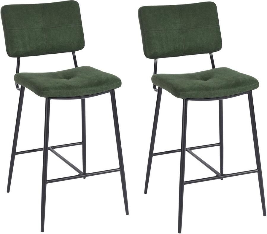 MEUBLE COSY Barstoelen Set van 2 Donkergroen Kruk met Rugleuning & Stabiel Staalframe Microfibervilt Modern Wit Design