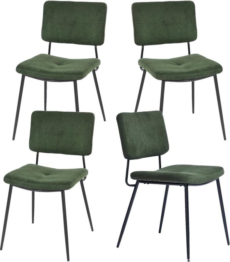 MEUBLE COSY MEUBLES COST Eetkamerstoelen Set van 4- Vintage Retro-met Rugleuning -Gestoffeerde Zitting voor Keuken Woonkamer Slaapkamer Kantoor- Donkergroen-54x45x82cm