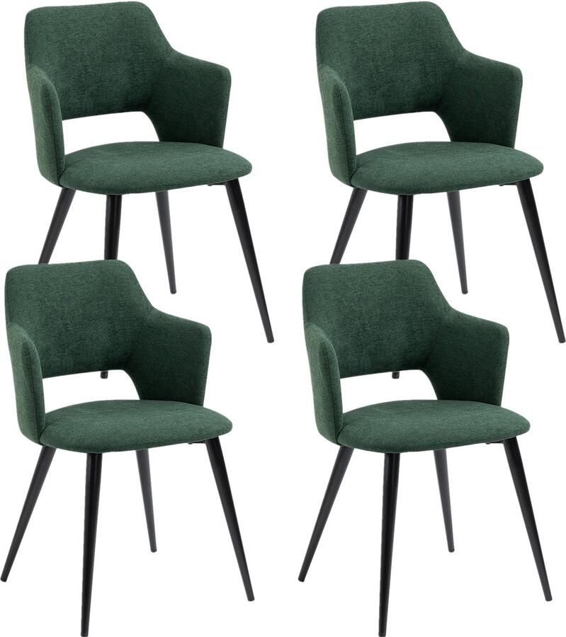MEUBLE COSY Set van 4 eetkamerstoelen fauteuil met armleuningen gestoffeerde stoffen zitting metalen poten voor keuken woonkamer slaapkamer kantoor groen
