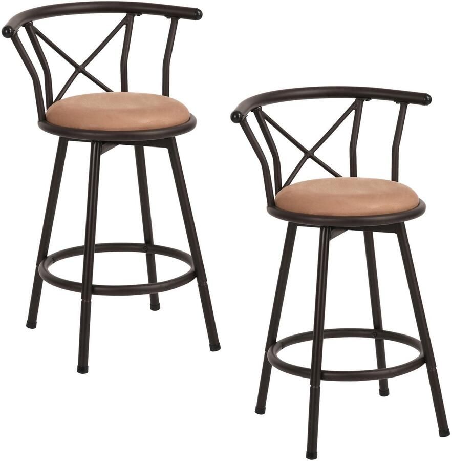MEUBLE COSY Meubles COSY HAILEY 24 barkruk- Set van 2- 360° Draaibare Barkrukken- Vintage Bruin- met Rugleuning- met Voetsteun-Industrial-Hoogte 86cm- Barstoel met stabiel stalen frame