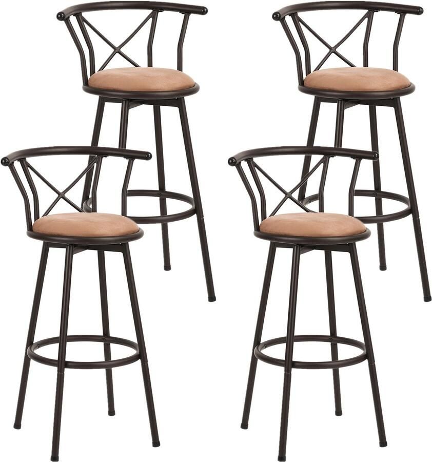 MEUBLE COSY Meubles COSY HAILEY 29 barkruk- Set van 4- 360° Draaibare Barkrukken- Vintage Bruin- met Rugleuning- met Voetsteun-Industrial-Hoogte 99.5cm- Barstoel met stabiel stalen frame