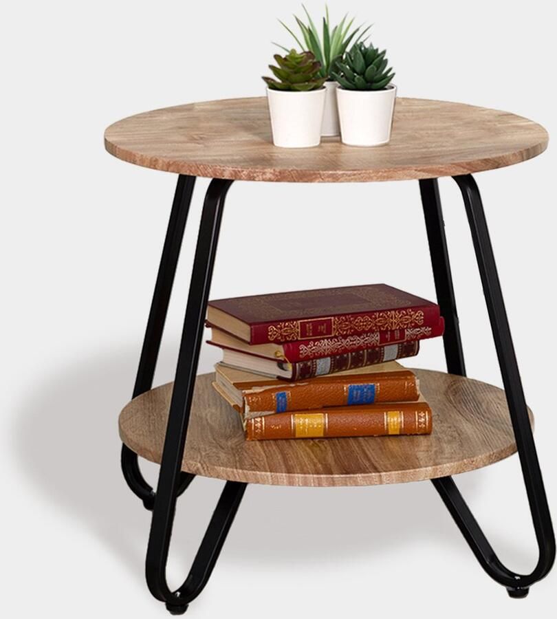 MEUBLE COSY Meubles COSY- KONYA TARRANT Bijzettafel- Kleine Koffietafel-ronde-Salontafels- Eik- 46x46x45cm-Massief Hout