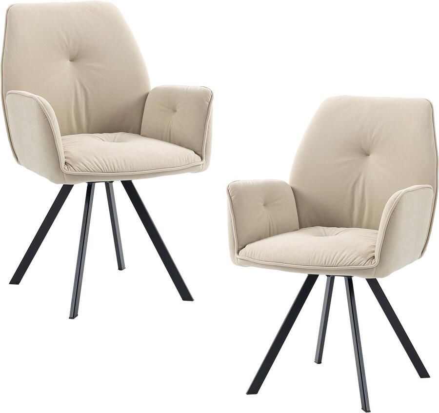 MEUBLE COSY Meubles Cosy – CALF – Set van 2 industriële draaibare eetkamerstoelen met armleuningen – Beige – Fluwelen zitting