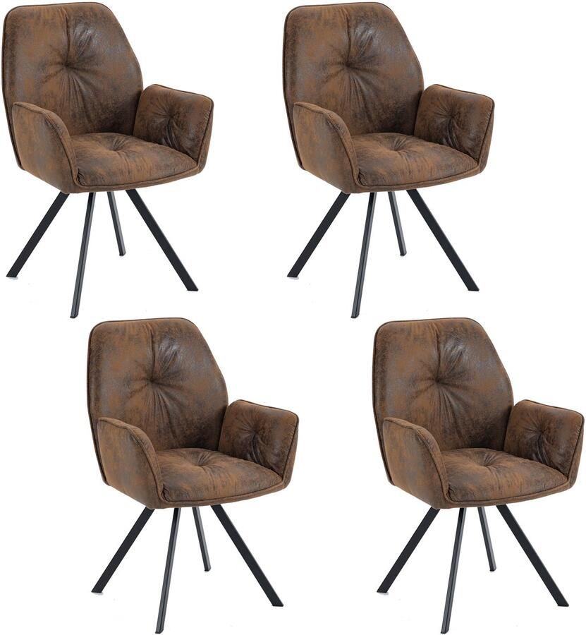 MEUBLE COSY Meubles Cosy – CALF – Set van 4 comfortabele eetkamerstoelen met armleuningen – Bruin – Suède microvezel – Vintage stijl