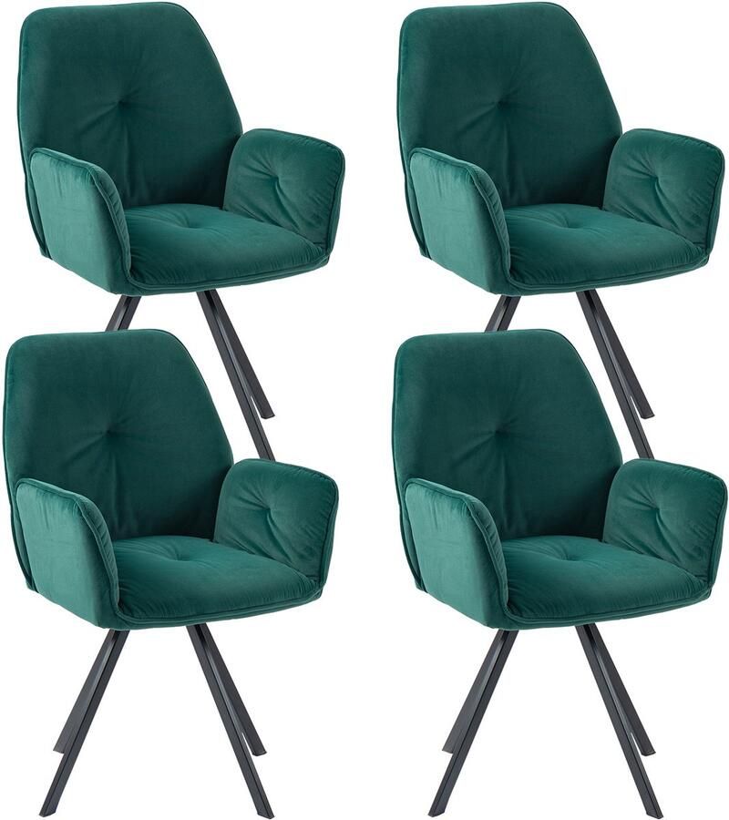 MEUBLE COSY Meubles Cosy – CALF – Set van 4 industriële draaibare eetkamerstoelen met armleuningen – Beige – Fluwelen zitting