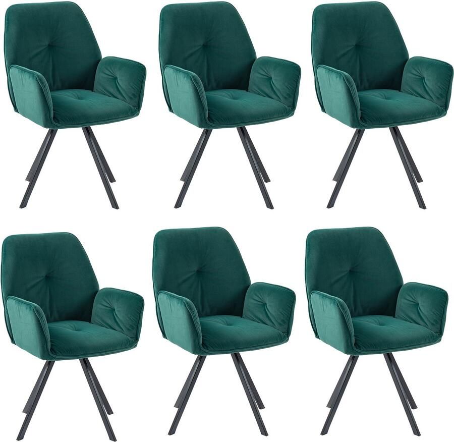 MEUBLE COSY Meubles Cosy – CALF – Set van 6 industriële draaibare eetkamerstoelen met armleuningen – Beige – Fluwelen zitting