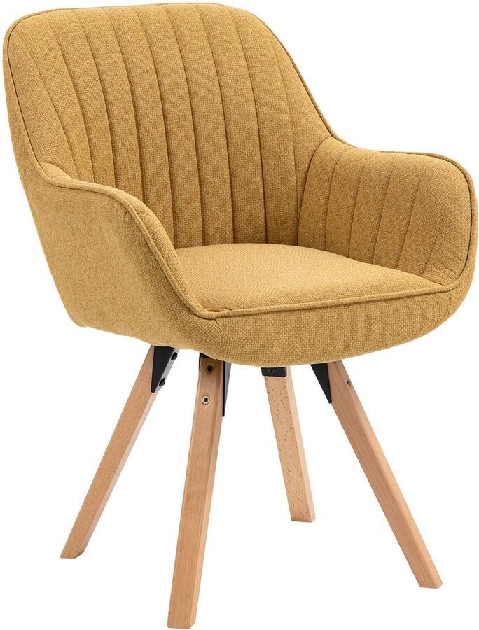 MEUBLE COSY Meubles Cosy – CARSON – 1 draaibare eetkamerstoel – Geel – Stoffen zitting – 360° draaifunctie