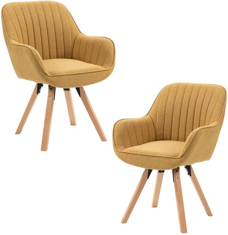 MEUBLE COSY Meubles Cosy – CARSON – Set van 2 draaibare eetkamerstoelen – Geel – Stoffen zitting – 360° draaifunctie