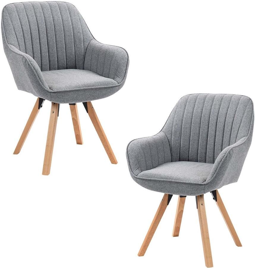 MEUBLE COSY Meubles Cosy – CARSON – Set van 2 draaibare eetkamerstoelen – Grijs – Stoffen zitting – 360° draaifunctie