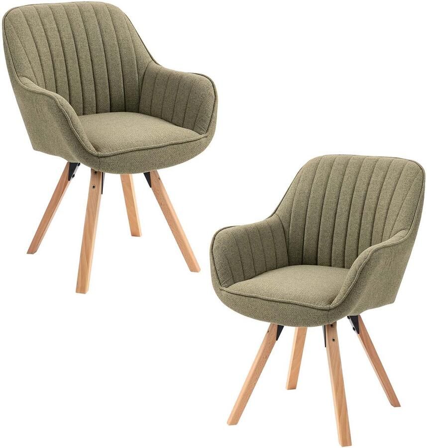 MEUBLE COSY Meubles Cosy – CARSON – Set van 2 draaibare eetkamerstoelen – Groen – Stoffen zitting – 360° draaifunctie