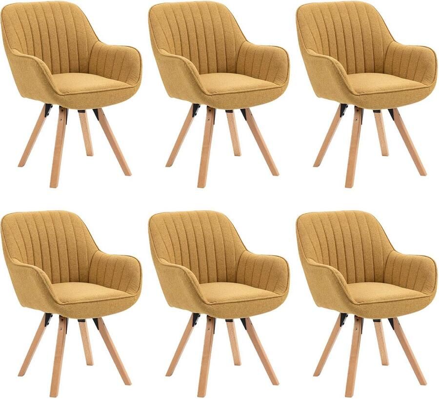 MEUBLE COSY Meubles Cosy – CARSON – Set van 6 draaibare eetkamerstoelen – Geel – Stoffen zitting – 360° draaifunctie