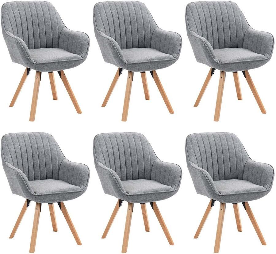 MEUBLE COSY Meubles Cosy – CARSON – Set van 6 draaibare eetkamerstoelen – Grijs – Stoffen zitting – 360° draaifunctie