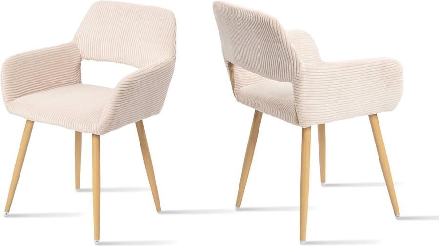 MEUBLE COSY Meubles Cosy – CROMWELL CORDUROY – Set van 2 eetkamerstoelen met armleuningen – Beige – Corduroy zitting