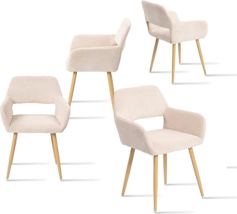 MEUBLE COSY Meubles Cosy – CROMWELL CORDUROY – Set van 4 eetkamerstoelen met armleuningen – Beige – Corduroy zitting