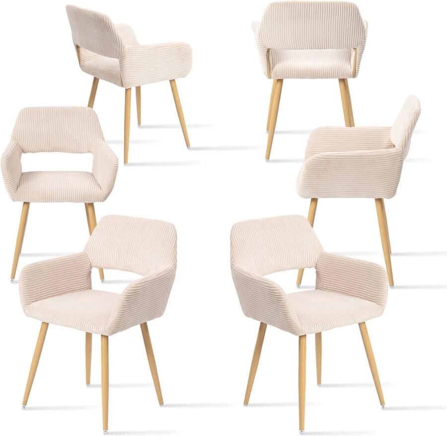MEUBLE COSY Meubles Cosy – CROMWELL CORDUROY – Set van 6 eetkamerstoelen met armleuningen – Beige – Corduroy zitting