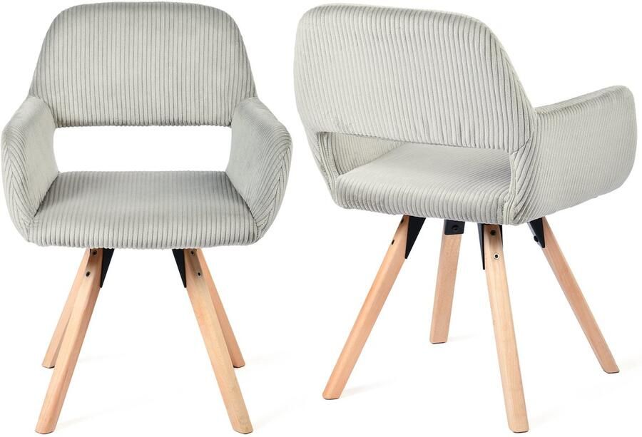 MEUBLE COSY Meubles Cosy – CROMWELL MID – Set van 2 eetkamerstoelen met armleuningen – Grijs – Corduroy zitting