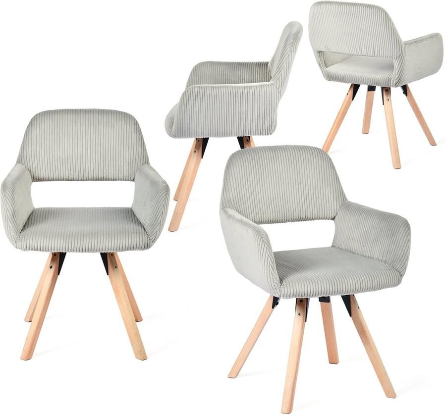 MEUBLE COSY Meubles Cosy – CROMWELL MID – Set van 4 eetkamerstoelen met armleuningen – Grijs – Corduroy zitting