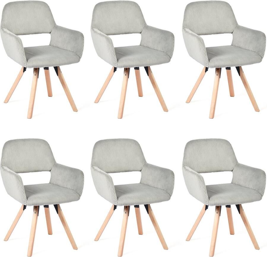 MEUBLE COSY Meubles Cosy – CROMWELL MID – Set van 6 eetkamerstoelen met armleuningen – Grijs – Corduroy zitting