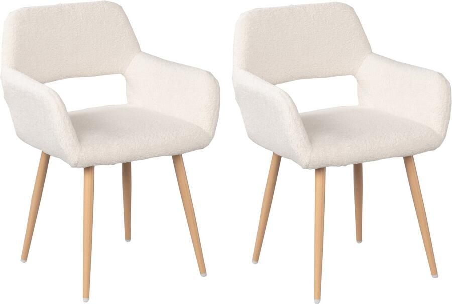 MEUBLE COSY Meubles Cosy – CROMWELL – Set van 2 Scandinavische eetkamerstoelen met armleuningen – Beige – Bouclé stoffen zitting