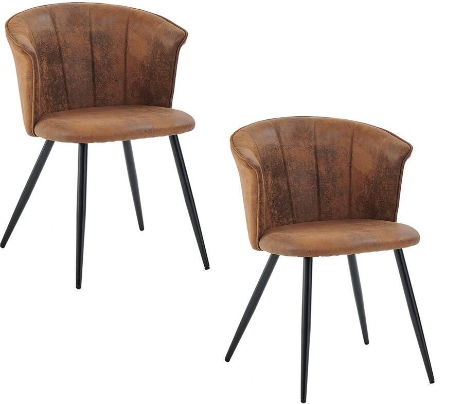 MEUBLE COSY Meubles Cosy – DONCIC – Set van 2 industriële eetkamerstoelen met armleuningen – Suedine bekleding