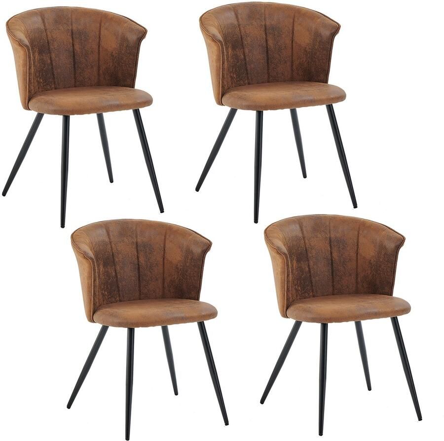 MEUBLE COSY Meubles Cosy – DONCIC – Set van 4 industriële eetkamerstoelen met armleuningen – Suedine bekleding