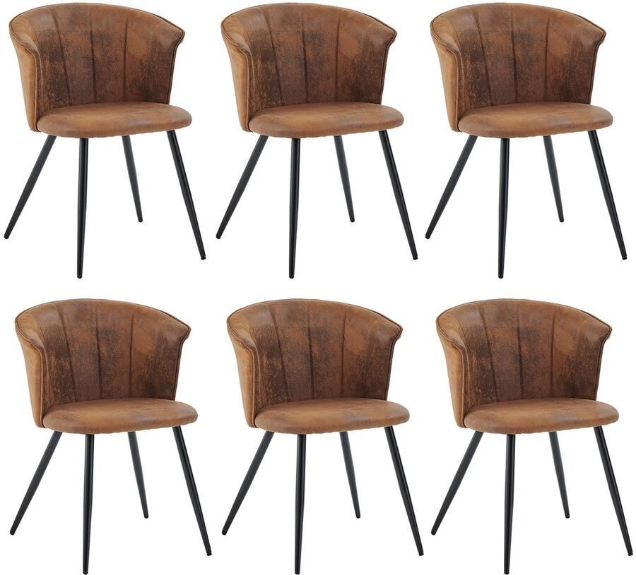 MEUBLE COSY Meubles Cosy – DONCIC – Set van 6 industriële eetkamerstoelen met armleuningen – Suedine bekleding