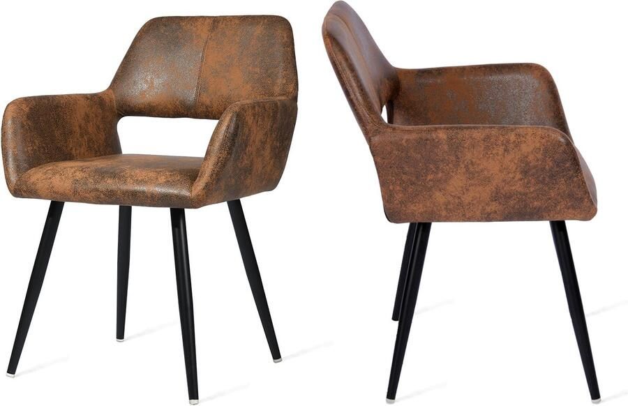 MEUBLE COSY Meubles COSY CROMWELL Eetkamerastoel- Set van 2- Koffie-Dik gevoerde Kunstleder Leer Stoel-Met armleuning-Vintage-met rugleuning- Keukenstoel Kuipstoel Woonkamerstoelen