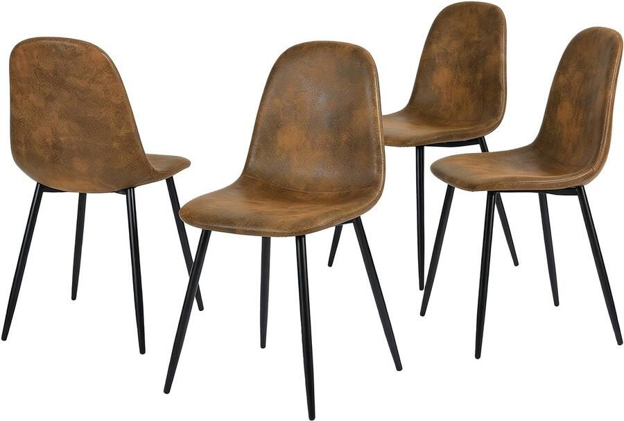 MEUBLE COSY MEUBLES COSY Eetkamerastoel-Set van 4 -Vintage Bruin-met rugleuning-Dik gevoerde Kunstleder-42.5 x 54.5 x 86cm(L x B x H) - Foto 2