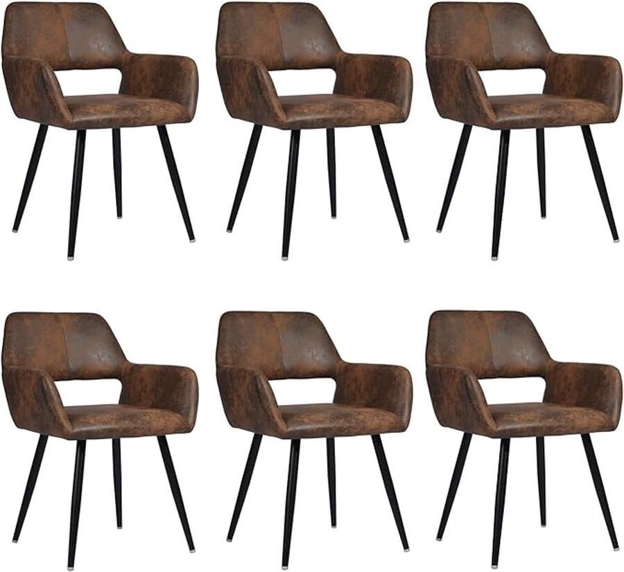 MEUBLE COSY Meubles COSY CROMWELL Eetkamerastoel- Set van 6- Koffie-Dik gevoerde Kunstleder Leer Stoel-Met armleuning-Vintage-met rugleuning- Keukenstoel Kuipstoel Woonkamerstoelen