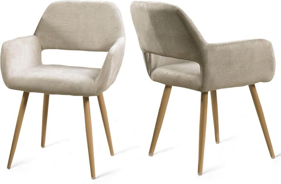 MEUBLE COSY Meubles COSY Cromwell Eetkamerstoelen -Set Van 2-Beige Naturel-Microfiber Stof-met rugleuning-Metalen Poten-Dikke Zitting-120kg Draagkracht