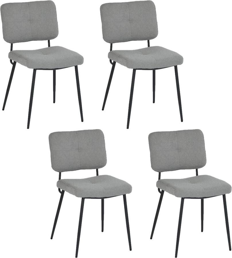 MEUBLE COSY MEUBLES COSY Eetkamerstoelen Set van 4- Stof-met Rugleuning -Gestoffeerde Zitting voor Keuken Woonkamer Slaapkamer Kantoor- Lichtgrijs-49x46x83cm