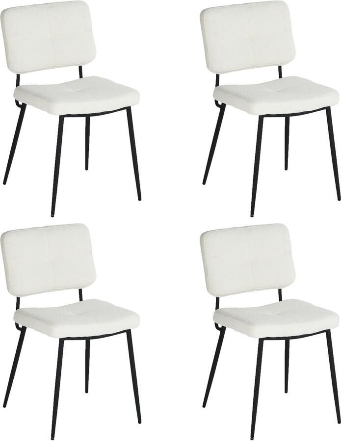 MEUBLE COSY MEUBLES COSY Eetkamerstoelen Set van 4- Velvet-met Rugleuning -Gestoffeerde Zitting voor Keuken Woonkamer Slaapkamer Kantoor- Vienna wit-49x46x83cm