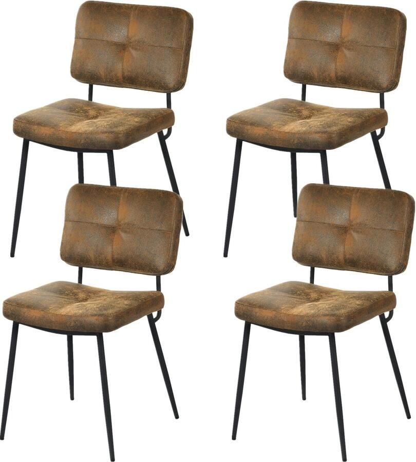 MEUBLE COSY MEUBLES COSY Eetkamerstoelen Set van 4- Vintage Retro-met Rugleuning -Gestoffeerde Zitting voor Keuken Woonkamer Slaapkamer Kantoor- Koffie-54x45x82cm