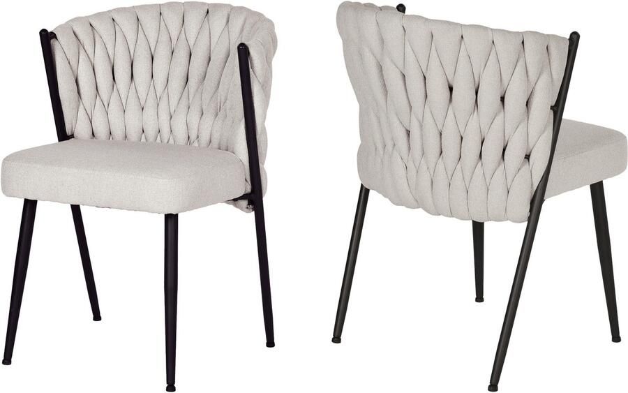 MEUBLE COSY Meubles Cosy – MILIANA – Set van 2 industriële eetkamerstoelen met gevlochten rug – Beige stof