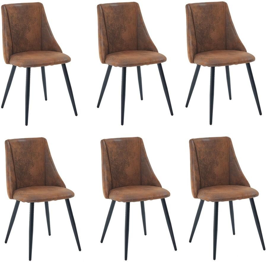 MEUBLE COSY Meubles Cosy – SMEG – Set van 6 vintage retro eetkamerstoelen – Bruine suédine