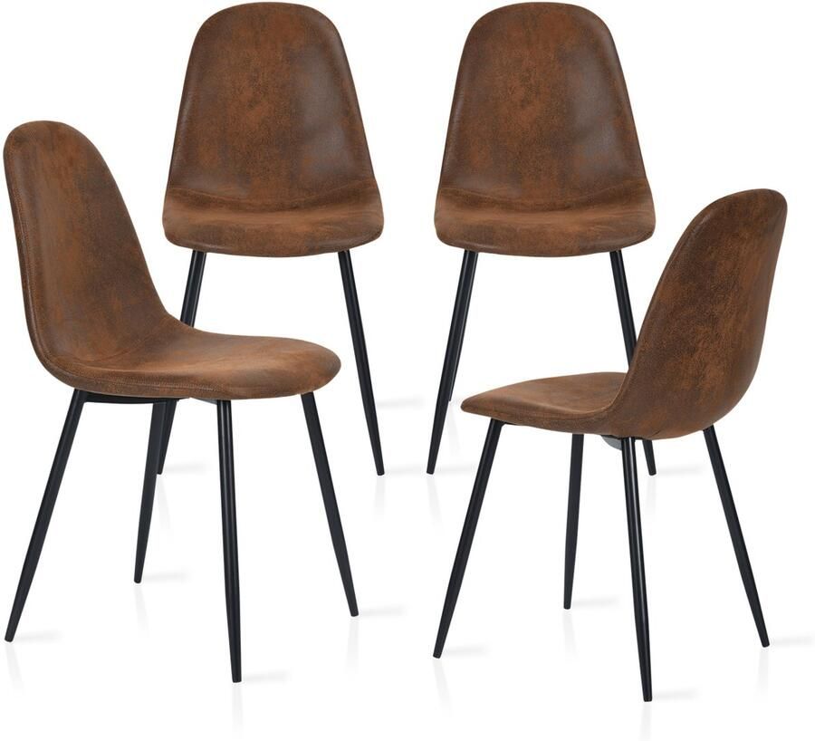 MEUBLE COSY Scandinavische Eetkamerstoelen-Set van 4 Fauteuil -Woonkamer- Keuken- Metalen Poot- Zwart-Retro Vintage -Suède -Bruin